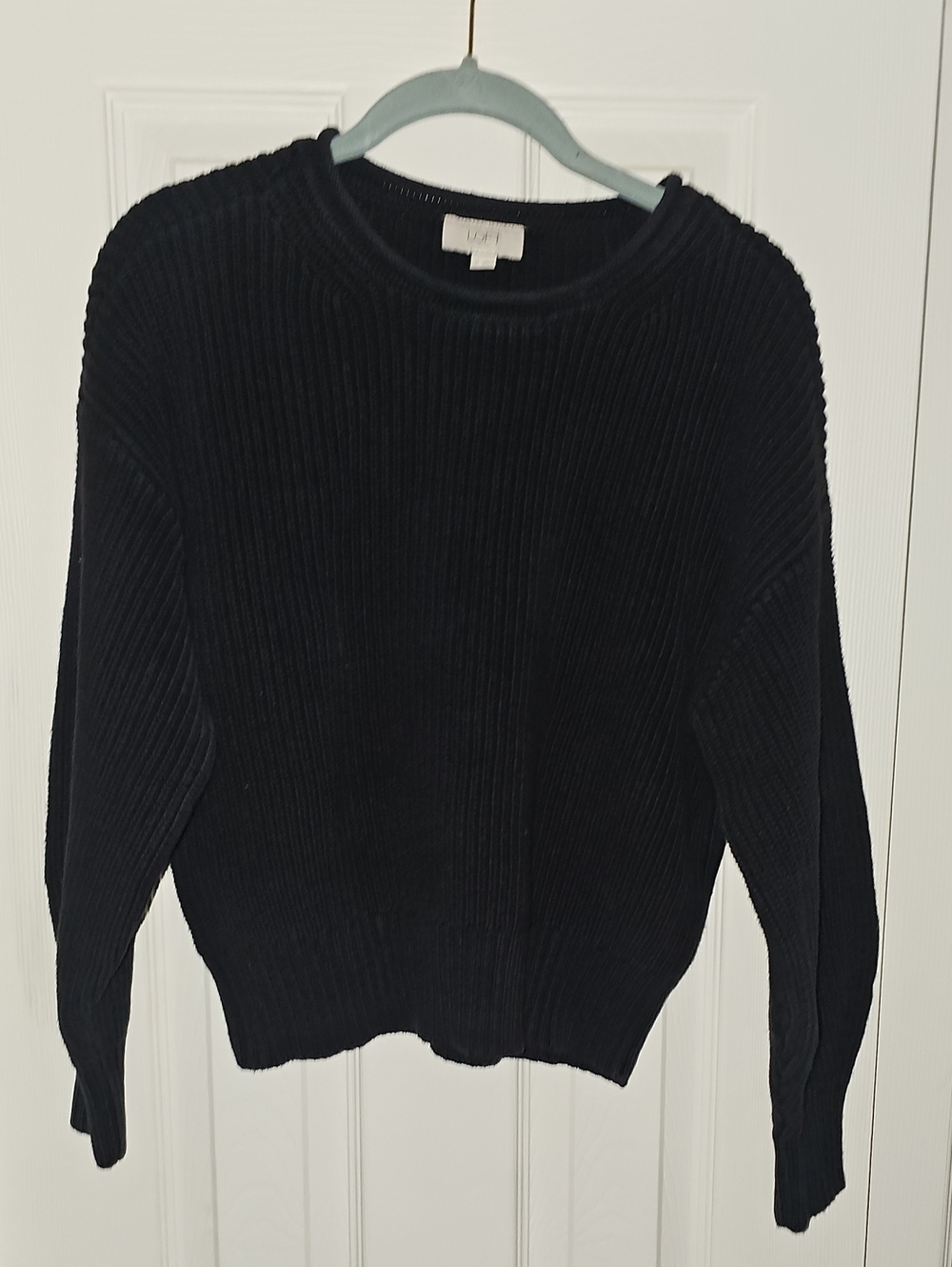 LOFT Black Ribbed Crewneck Sweater